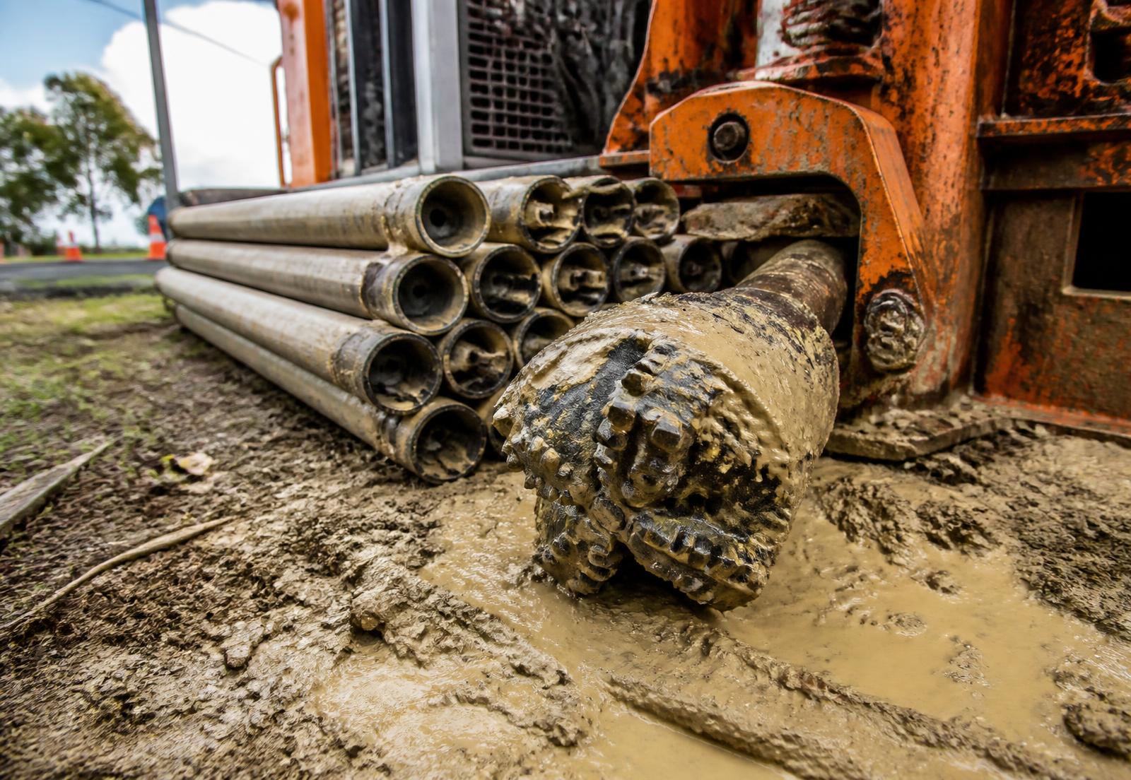 Directional drill rods and drill head at an Australian roadside worksite